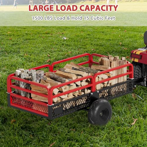 Heavy Duty Steel Dump Cart Utility Trailer, 1500 lbs 15 Cubic Feet with Removable Sides R399134