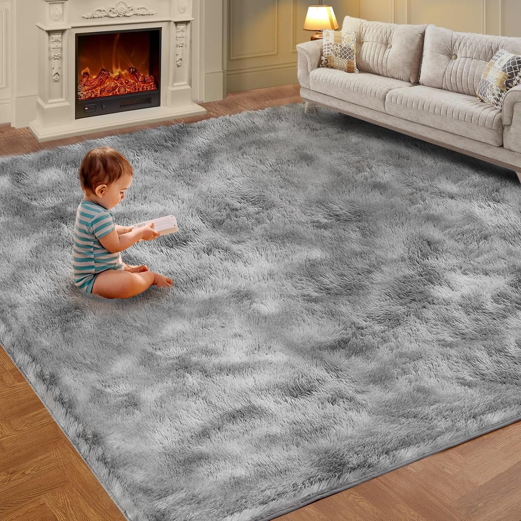 Black Fluffy Shag Area Rug W67545