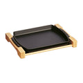Matte Black Cast Iron Rectangular Serving Dish with Wood Base N7563