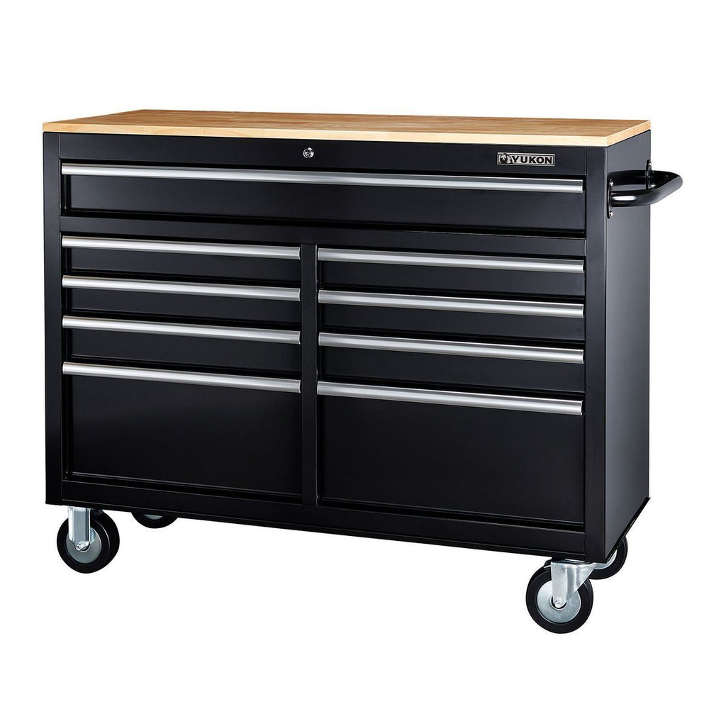 Black 9-Drawer Mobile Storage Cabinet with Solid Wood Top T7446