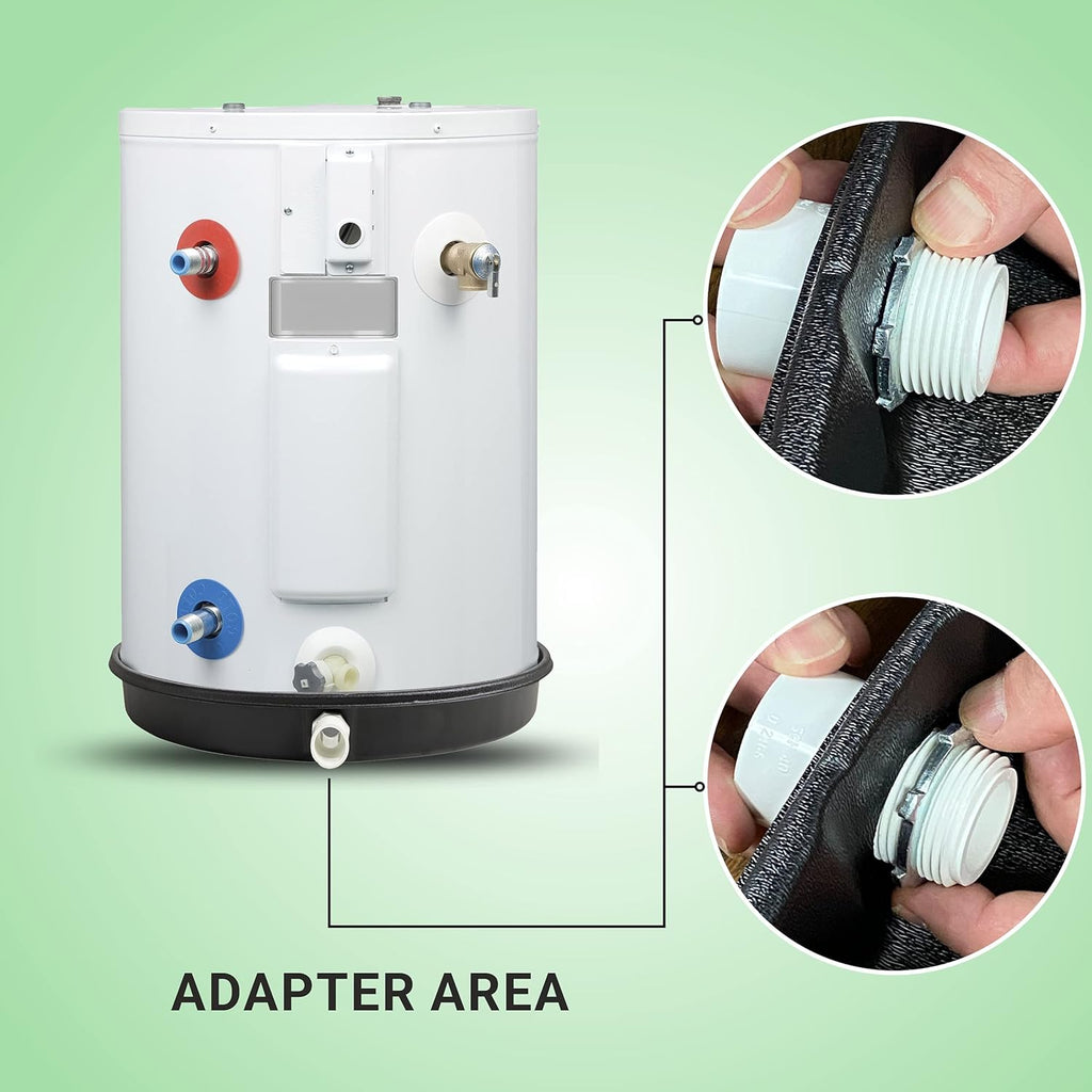 30 Round Black Water Heater Drain Pan with 1 Drain Adapter Fitting I3672