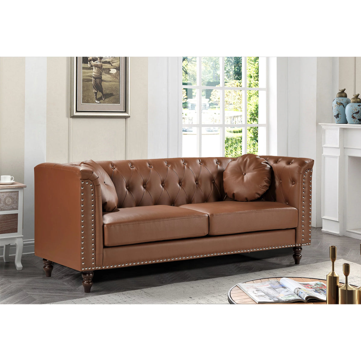 Brown Rolled Arm Sofa D50407