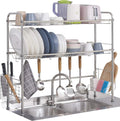 2-Tier Large Stainless Steel Dish Drying Rack with Utensil Holder Hooks I9950