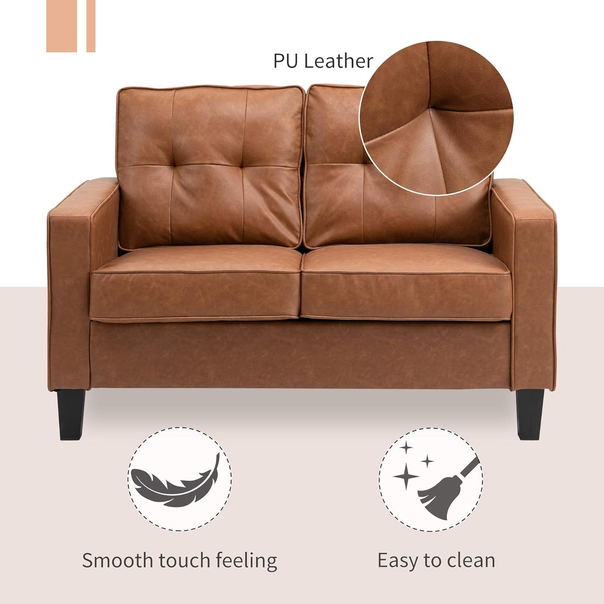 Brown 2-Seater PU Leather Loveseat J489
