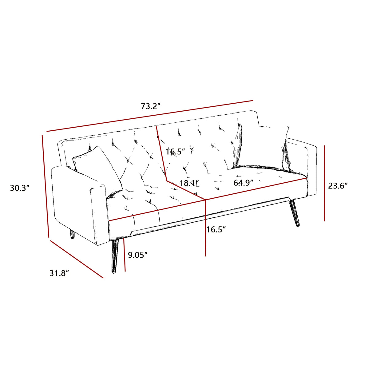 Cream White Convertible Folding Futon Sofa Bed I64712