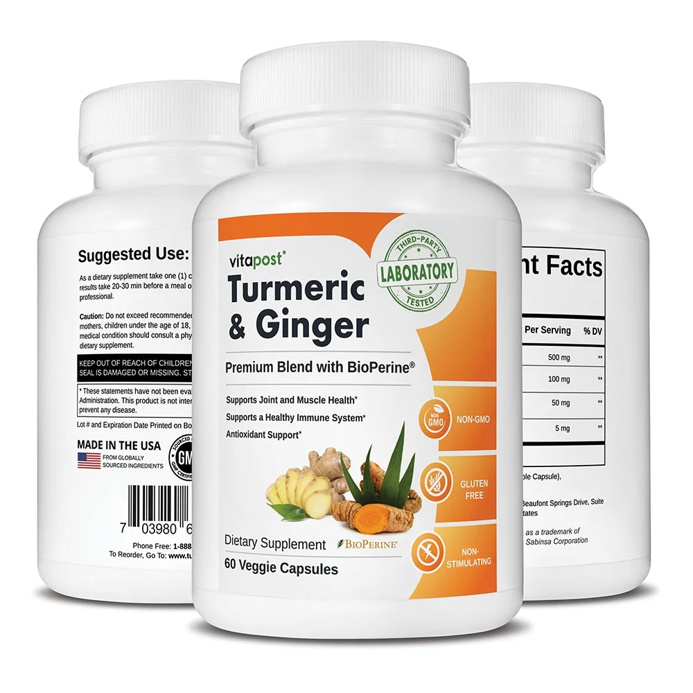 Turmeric & Ginger Supplement with BioPerine 60 Capsules V855876