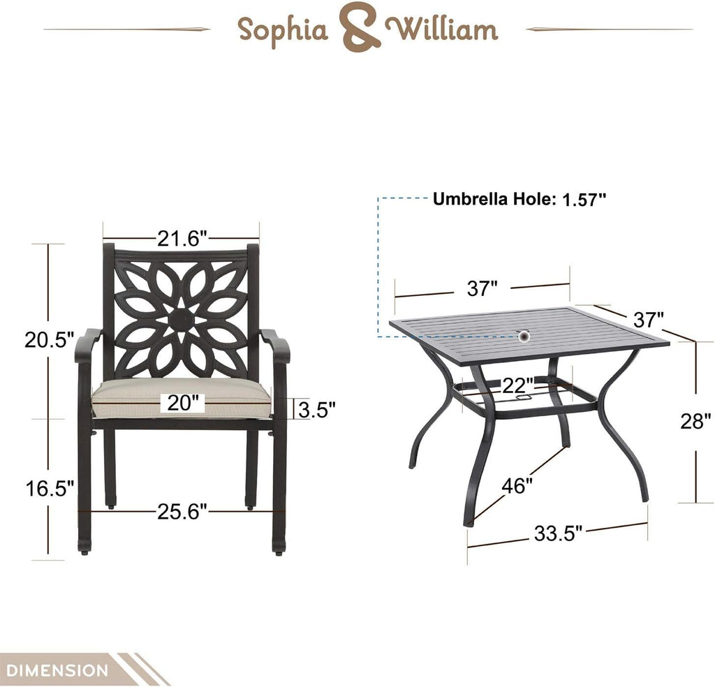 5 Pieces Patio Dining Set with 4 Chairs and 1 Square Table A9445