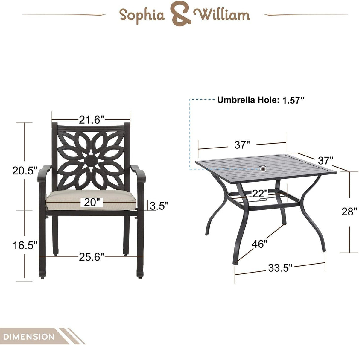 5 Pieces Patio Dining Set with 4 Chairs and 1 Square Table A9445