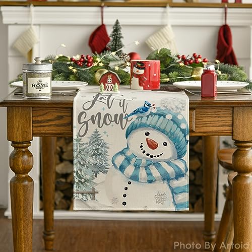 Blue Snowman Christmas Table Runner 13x72 Inch S343351