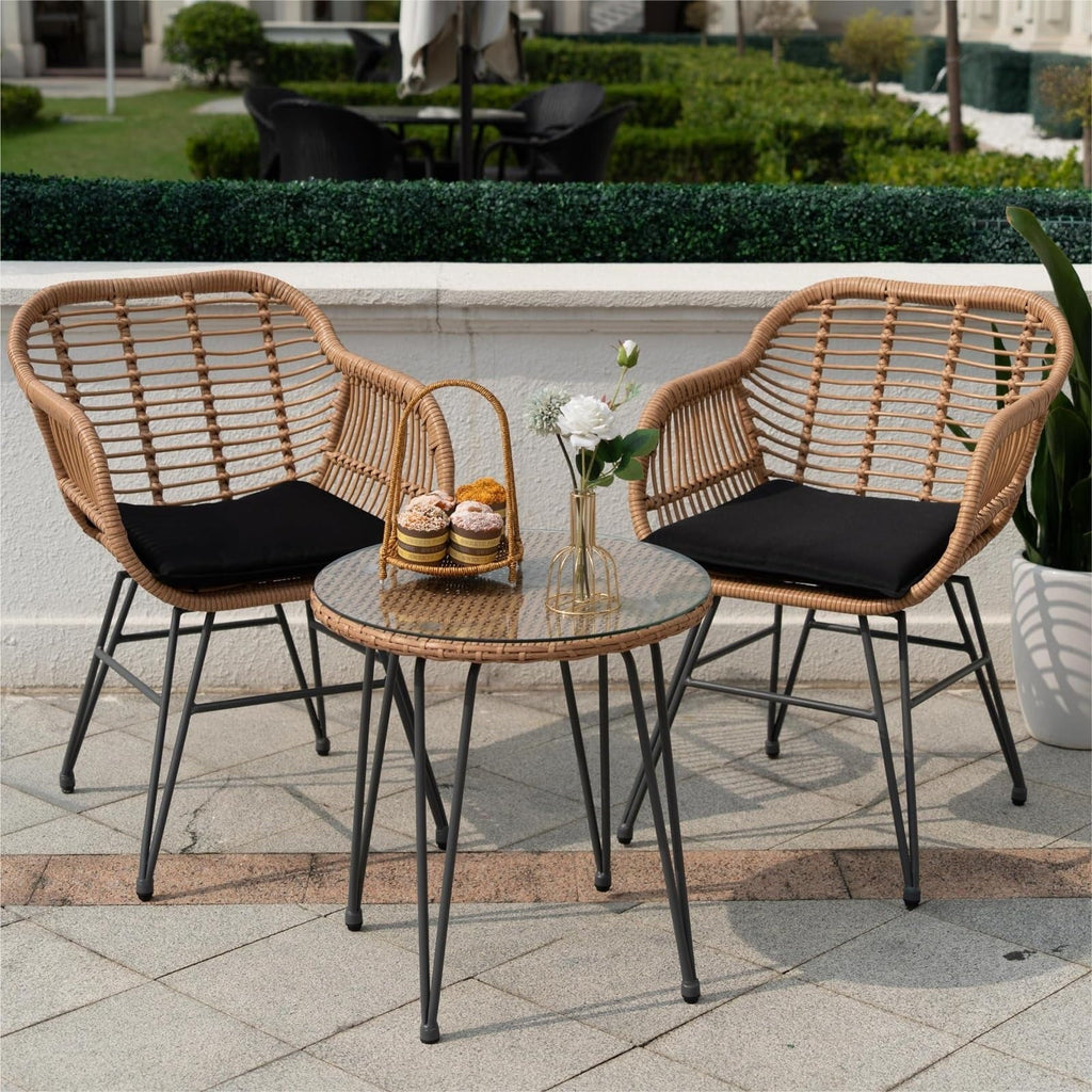 3 Piece PE Rattan Wicker Bistro Set with Cushions G318214