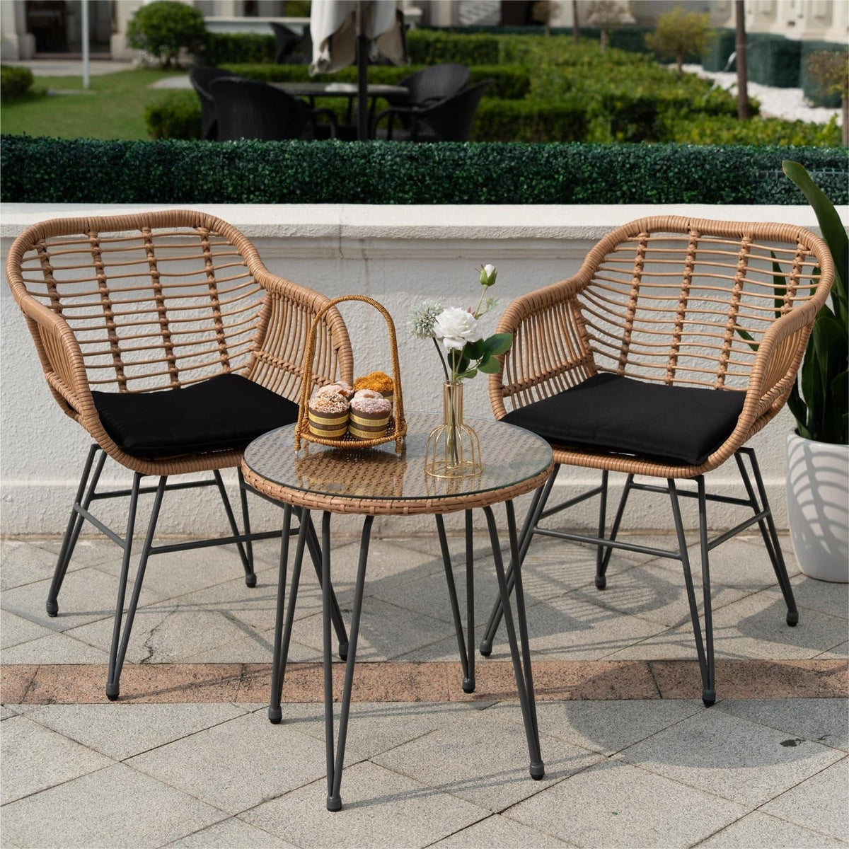 3 Piece PE Rattan Wicker Bistro Set with Cushions G318214