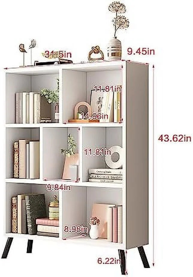 White 7 Cube 3 Tier Wood Bookshelf Y28862