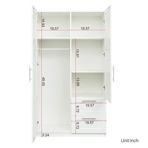 White Tall Kitchen Pantry Cabinet with 2 Doors and 2 Drawers H170553