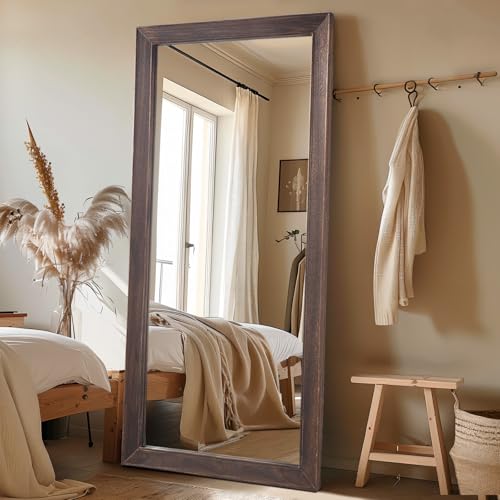 Rustic Farmhouse Full Length Mirror, 64"x21" Wood Frame Floor Mirror H495595