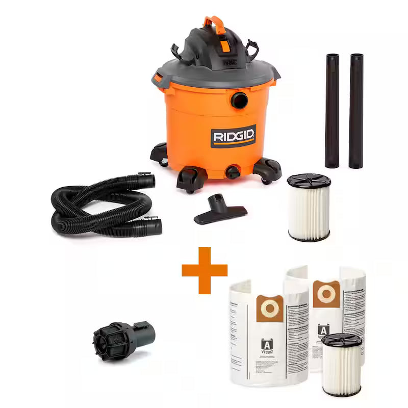 16 Gallon 5.0 Peak HP Wet/Dry Shop Vacuum with Filters, Dust Bags, Hose and Accessories P5996