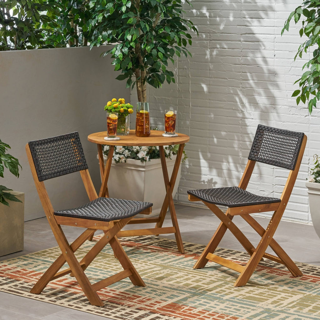 2pk Acacia Wood Foldable Patio Bistro Chairs Teak Q149