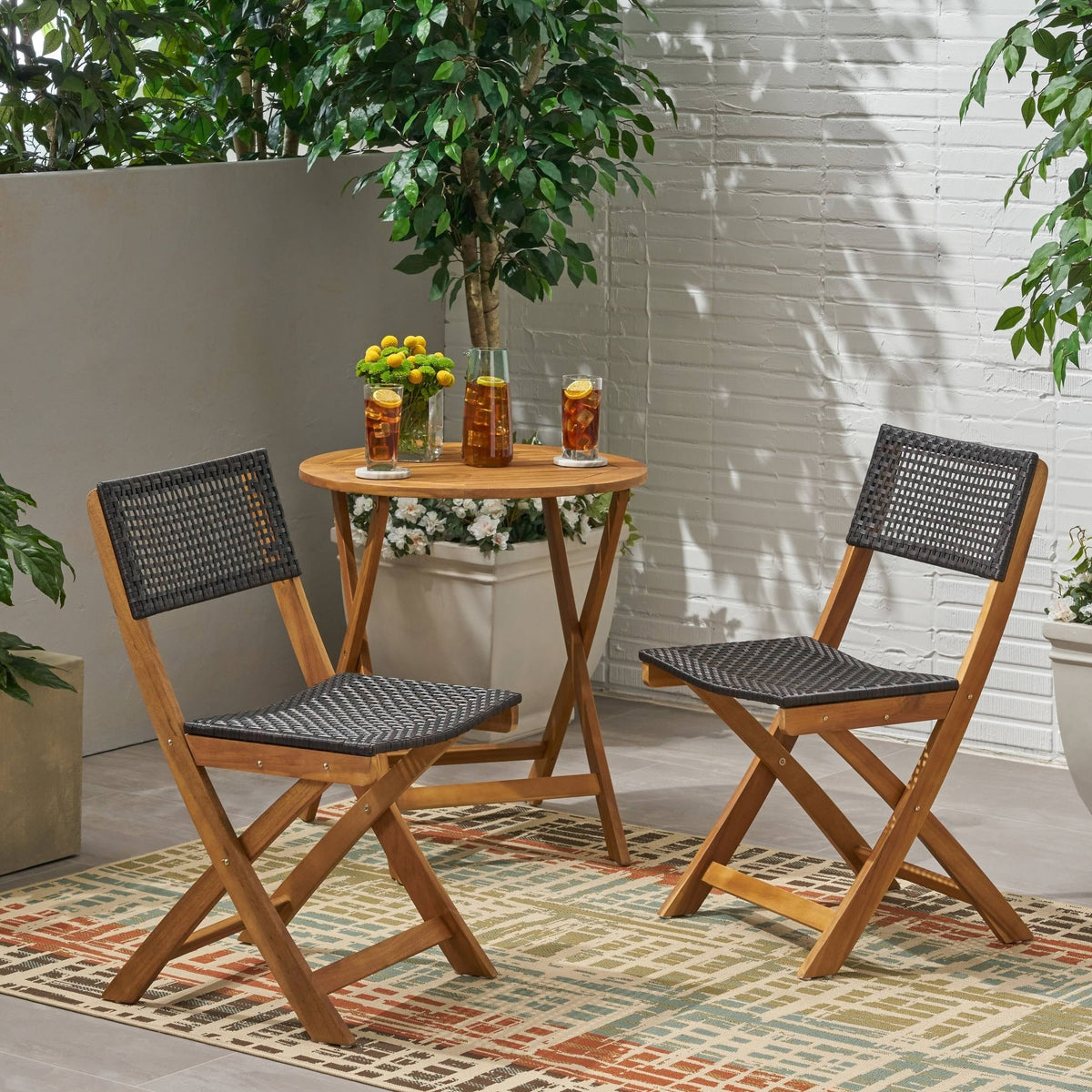 2pk Acacia Wood Foldable Patio Bistro Chairs Teak Q149