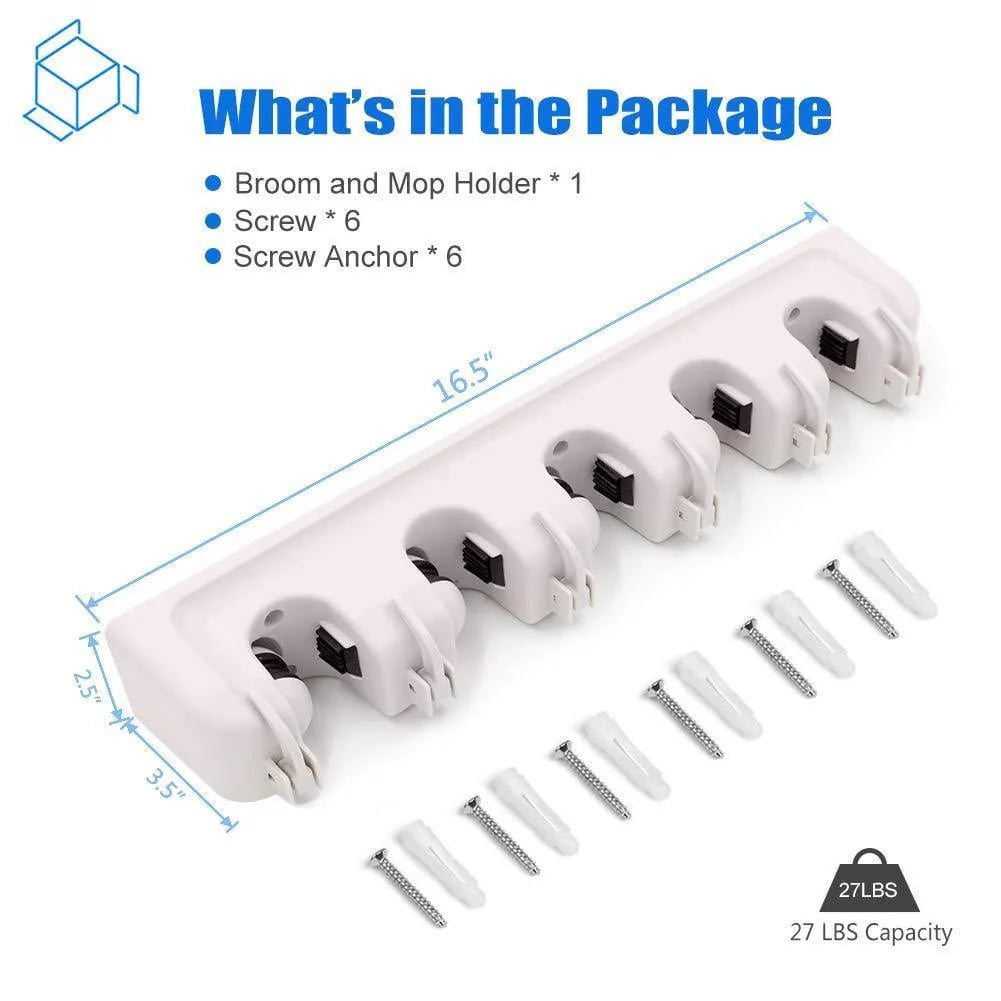 White Wall Mounted Mop & Broom Hanger S1524