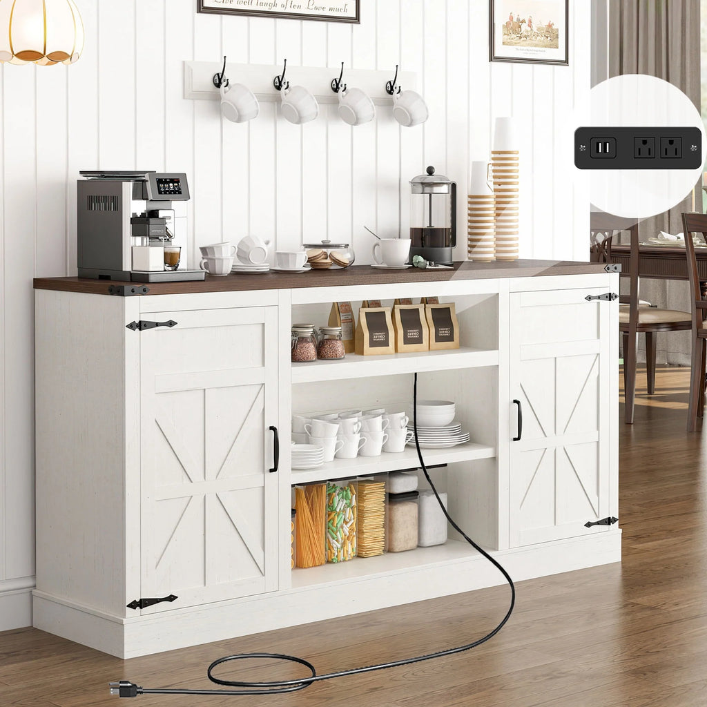 57 Double Barn Door Cabinet with Power Outlet & LED Light K6614