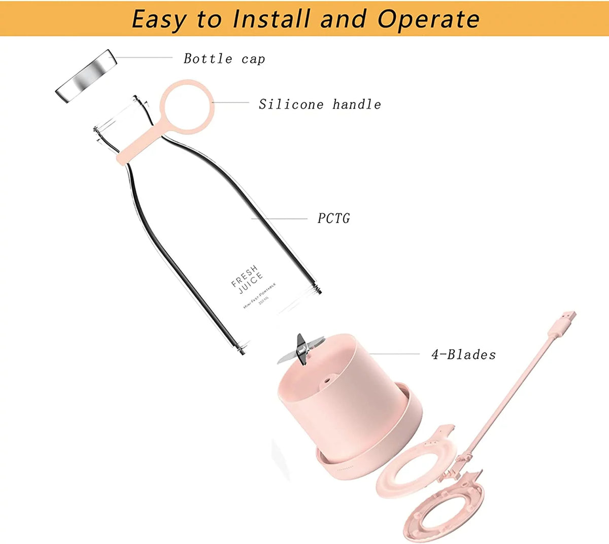 Pink Portable USB Blender H41375