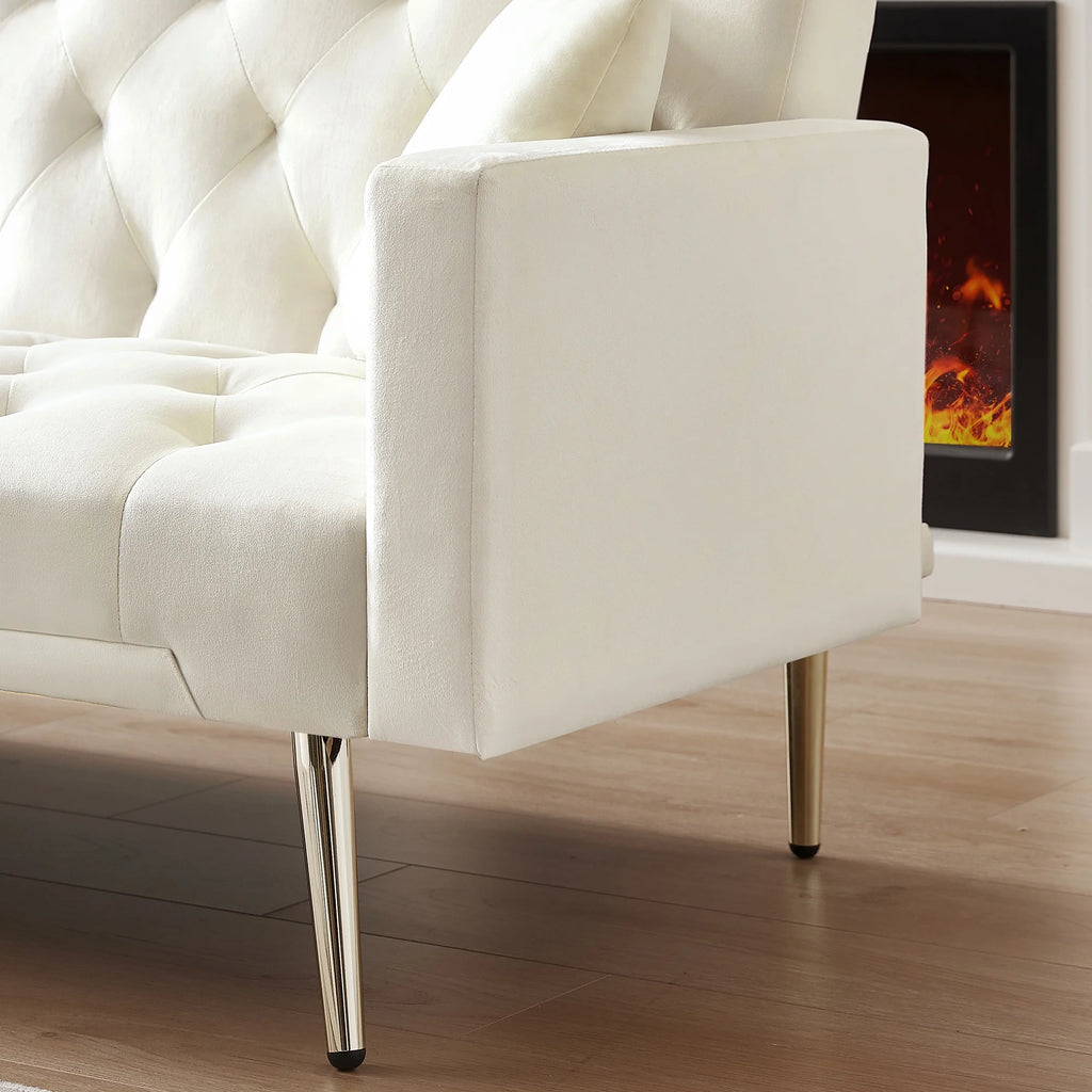 Cream White Convertible Folding Futon Sofa Bed I64712