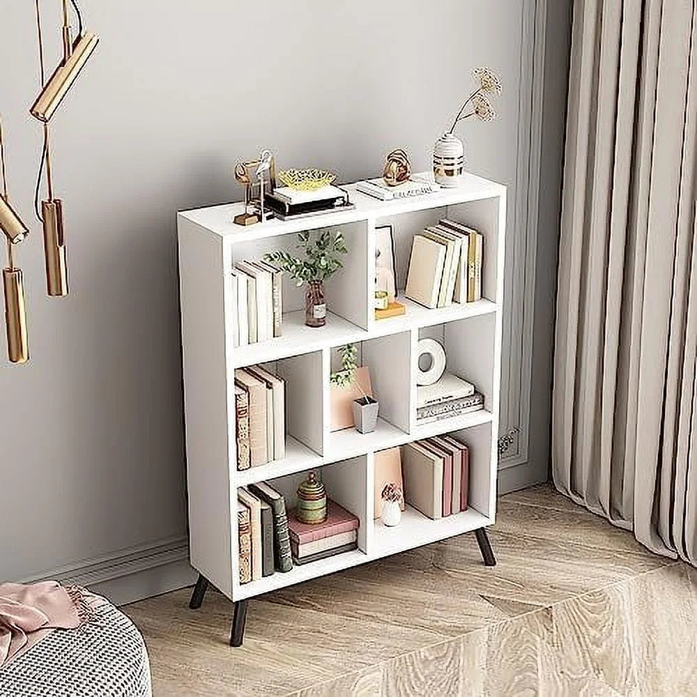 White 7 Cube 3 Tier Wood Bookshelf Y28862