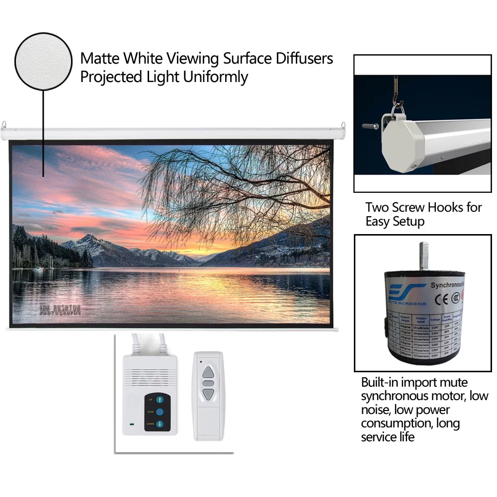 Motorized Projector Screen with Remote Control Matte White V153110