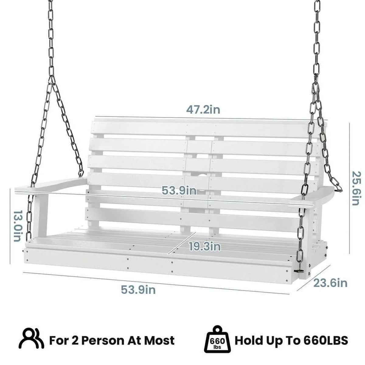 White 3 Person Plastic Hanging Porch Swing Bench Chair with Cup Holder C853227