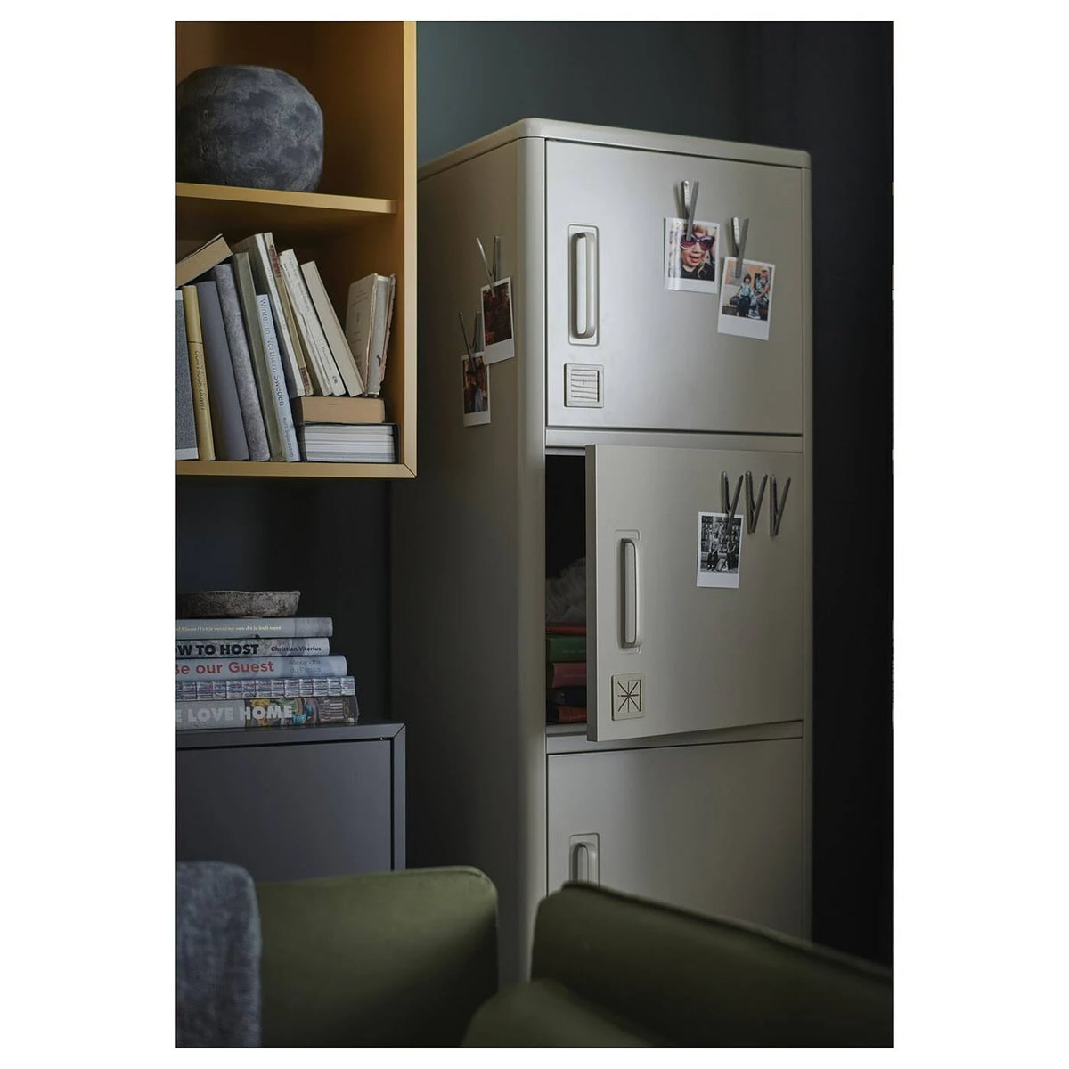 Beige High Cabinet with Drawer and Doors S118