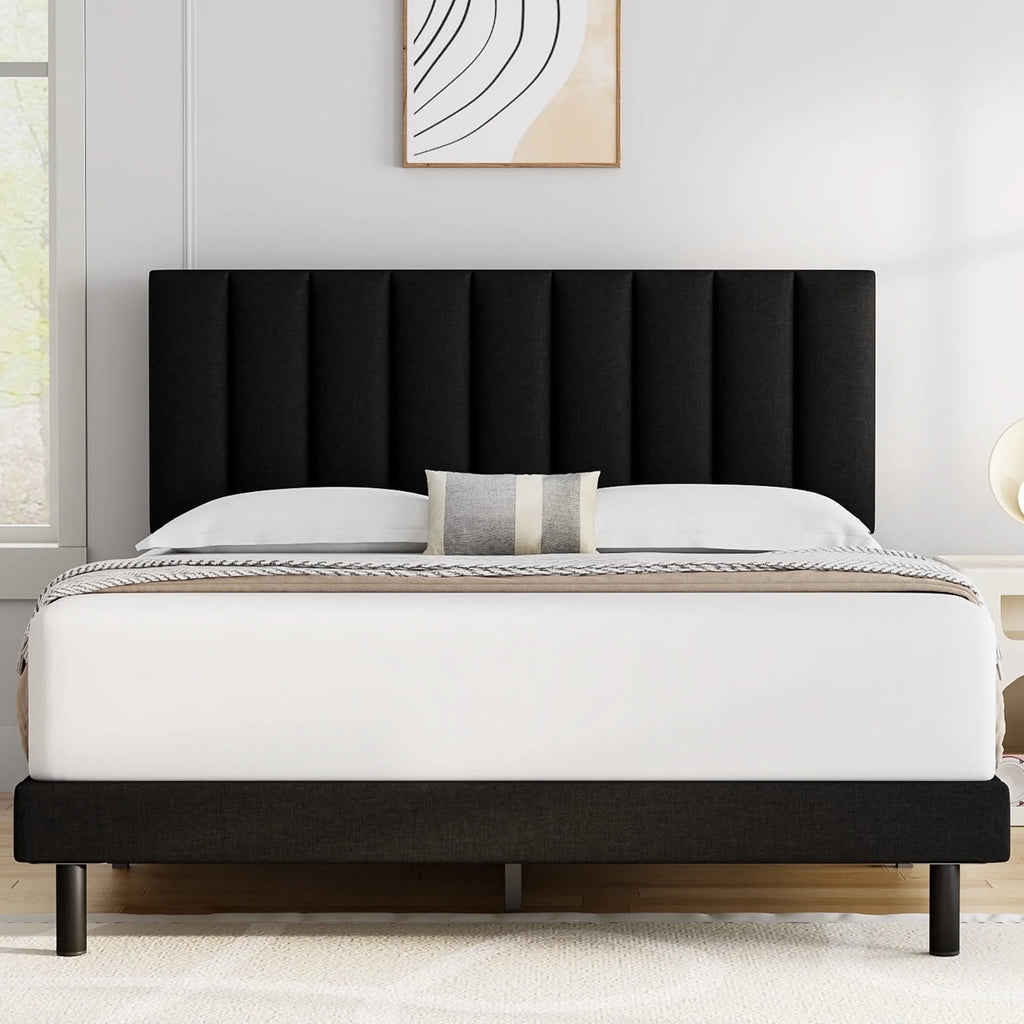 Full Light Gray Upholstered Platform Bed Frame X1491