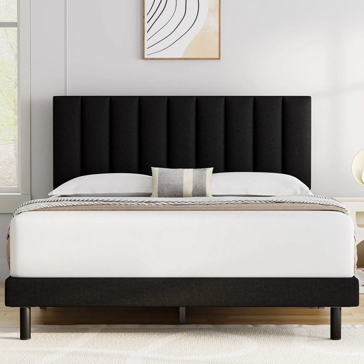 Full Light Gray Upholstered Platform Bed Frame X1491