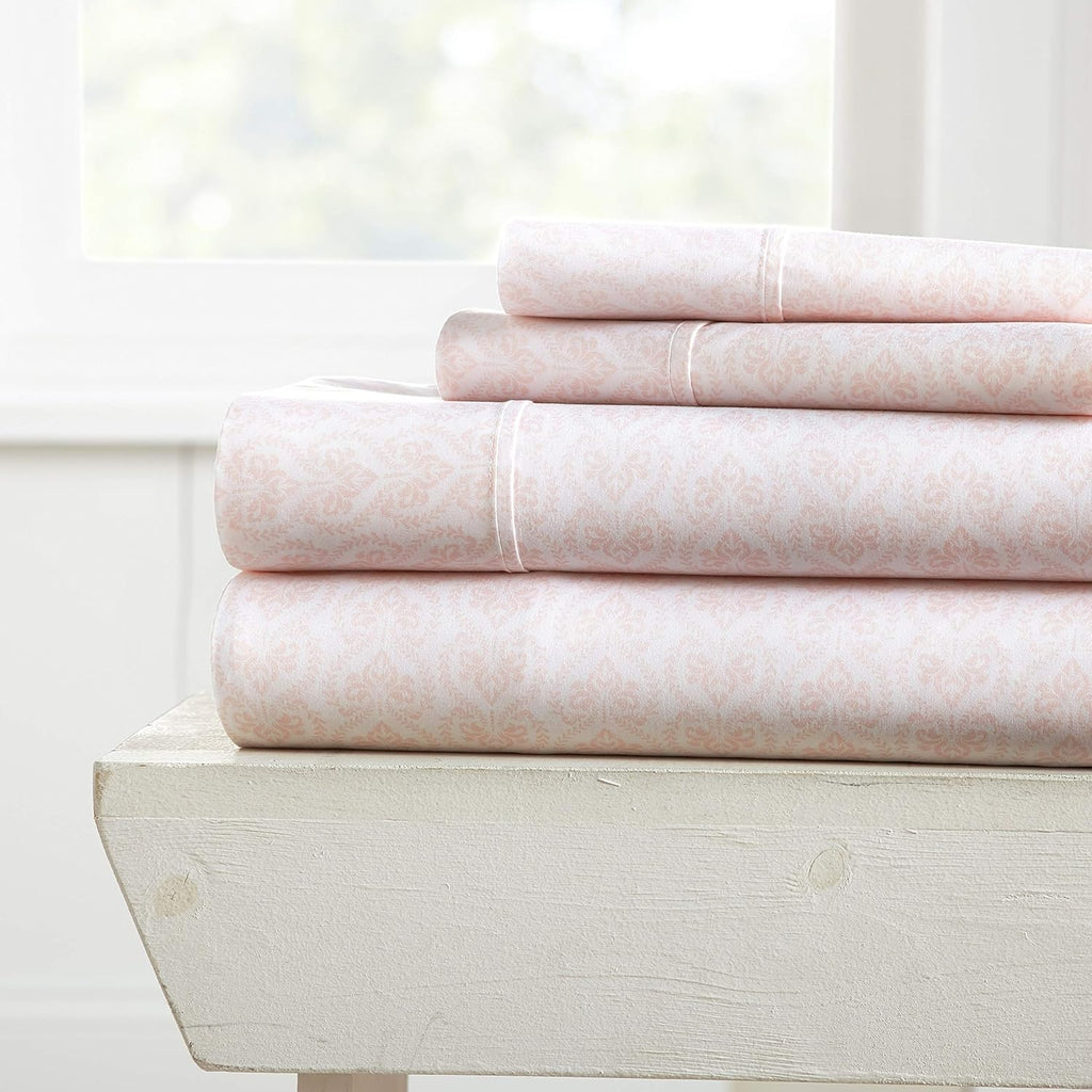 Rose Pattern 4 Piece Bed Sheet Set Queen Light Gray E52081