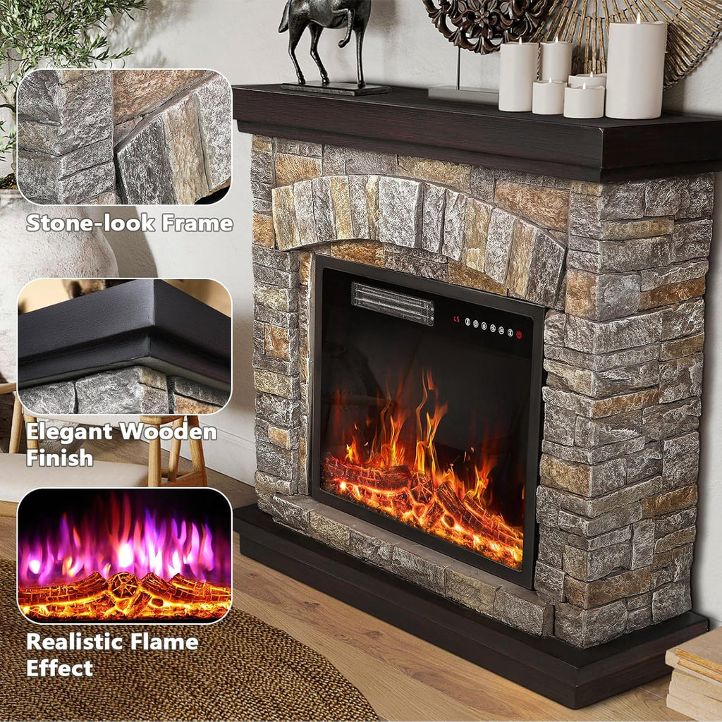 36 inch Freestanding Stone Electric Fireplace Heater TV Stand with Remote Control L313680