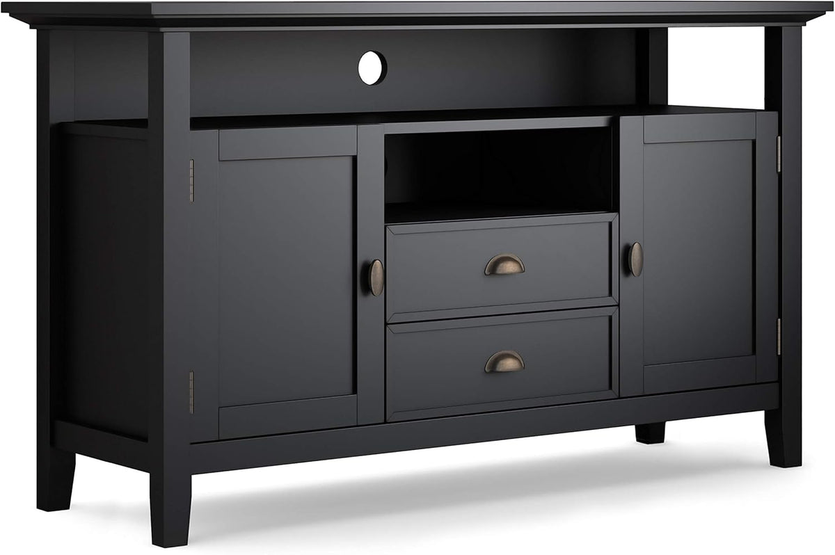 Black 72 inch Wide Solid Wood TV Media Stand with Storage Shelves and Cabinets I76505