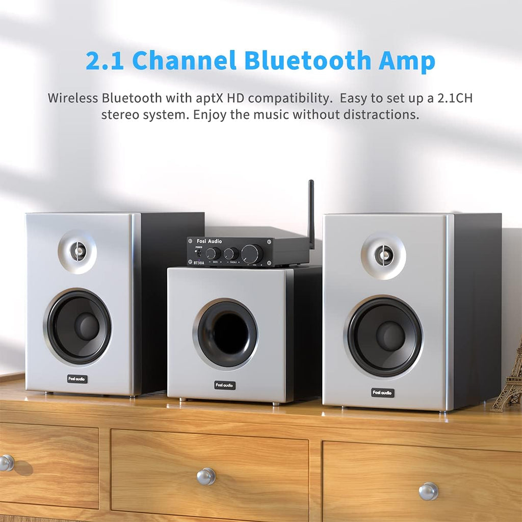 Bluetooth 5.0 Stereo Audio Amplifier 2.1 Channel Class D Mini Hi-Fi Integrated Digital Amp with Bass and Treble Control 50Watt x2+100Watt for Home Passive Speakers Subwoofer Pack of 2 Y7992