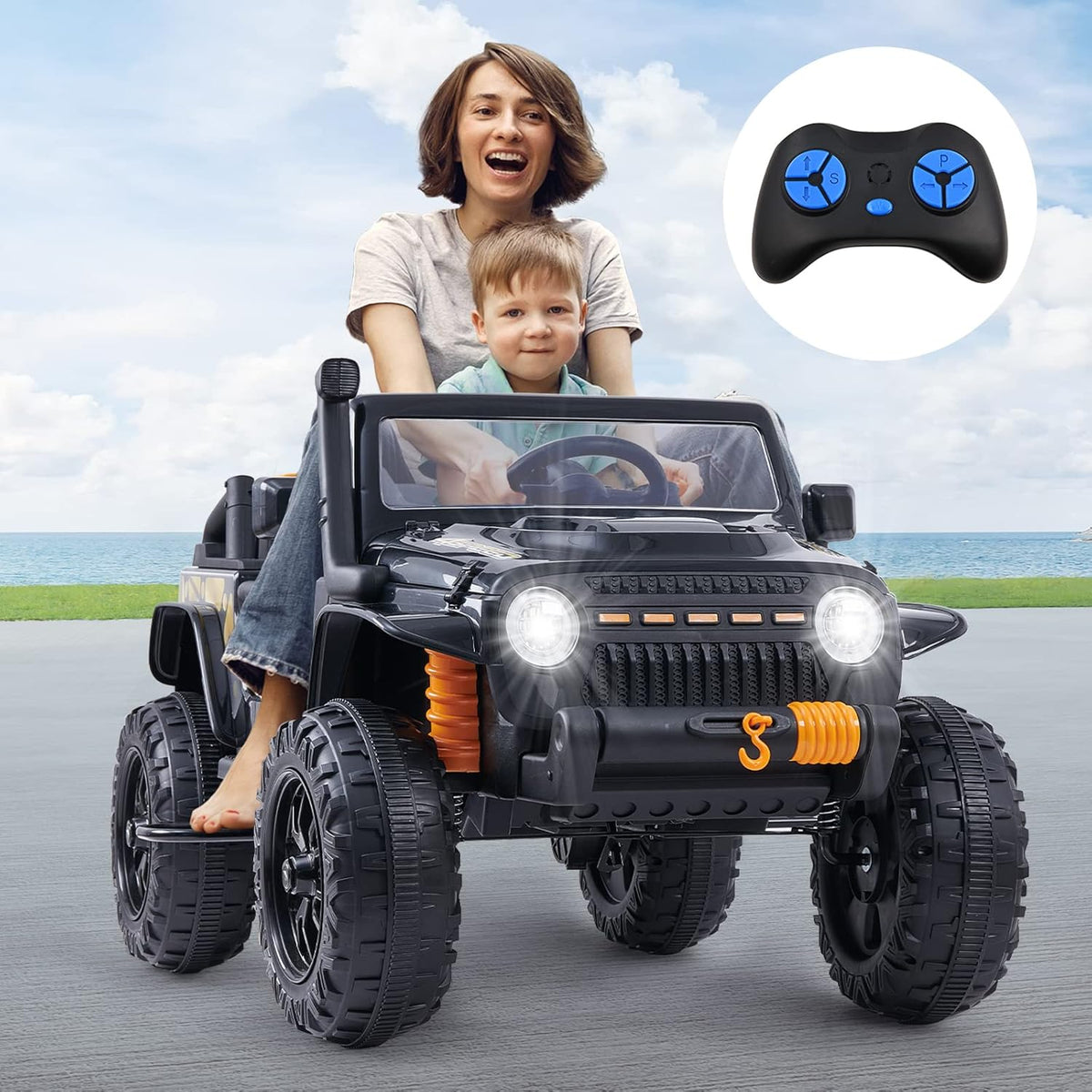 Black Kids Ride On Car with Parent Remote Control K633
