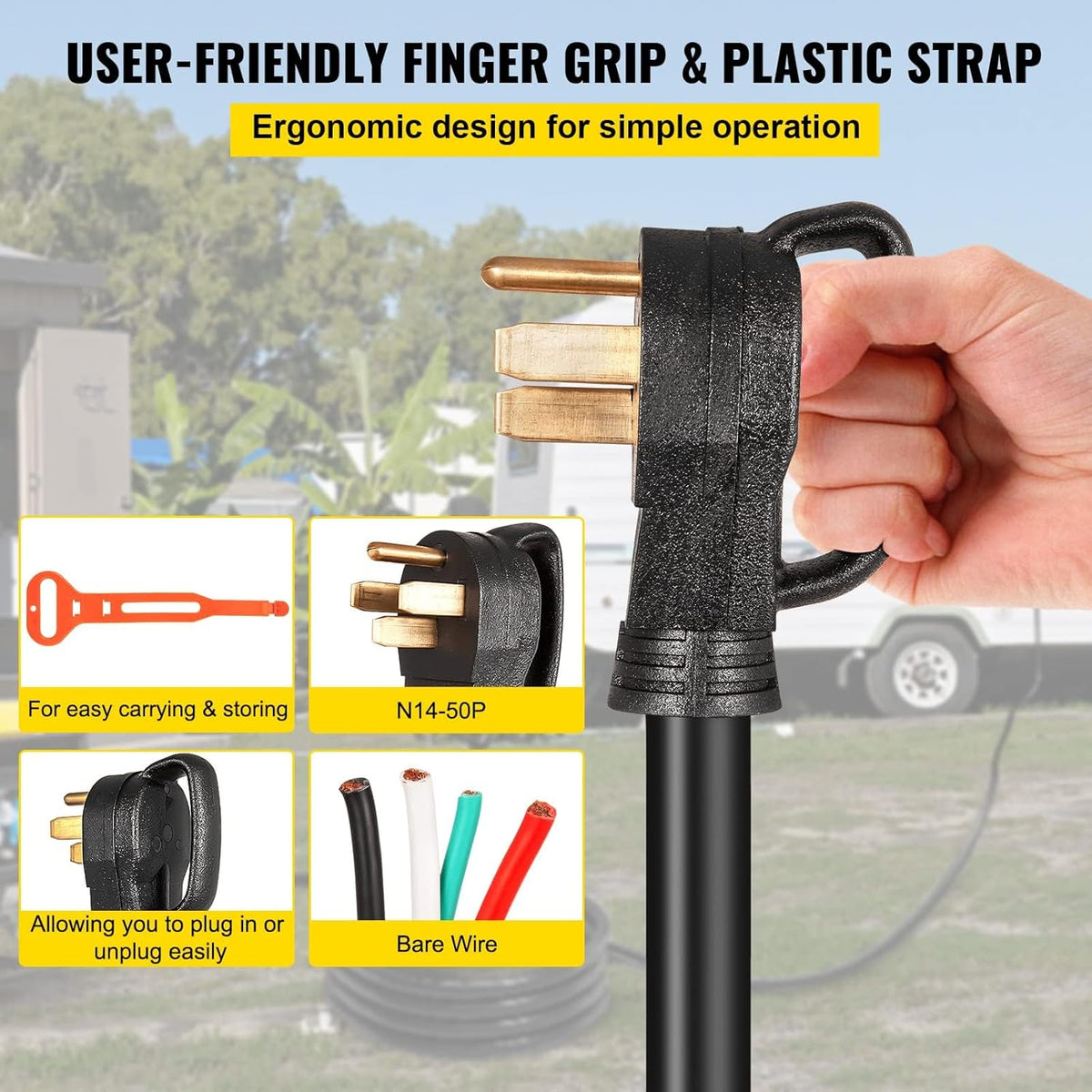 30Ft 50Amp 6 Gauge STW 6/3+8/1 Generator Extension Cord R815