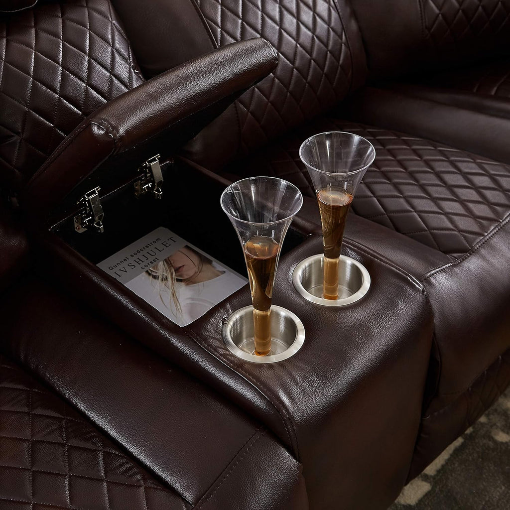 Brown PU Leather L Shape Reclining Sectional Sofa Y755137