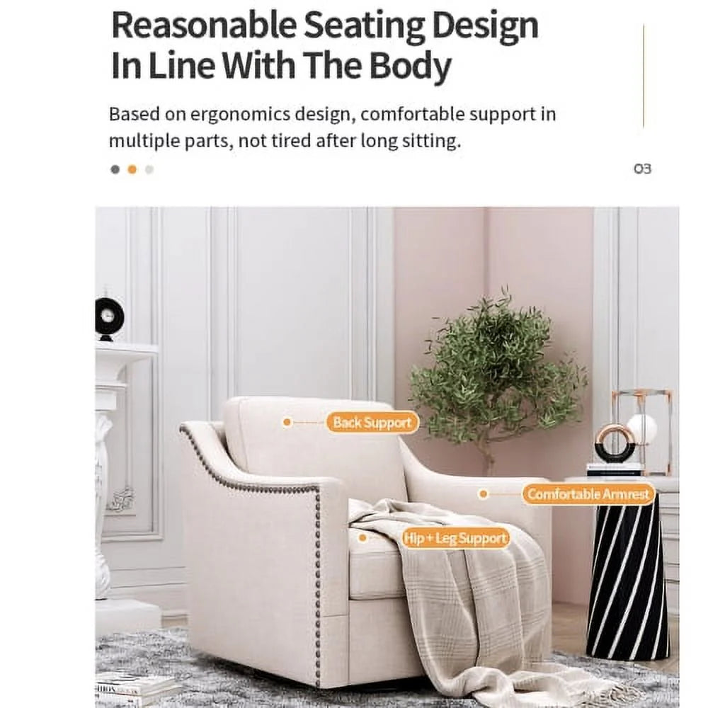 Cotton Linen Swivel Armchair M351869