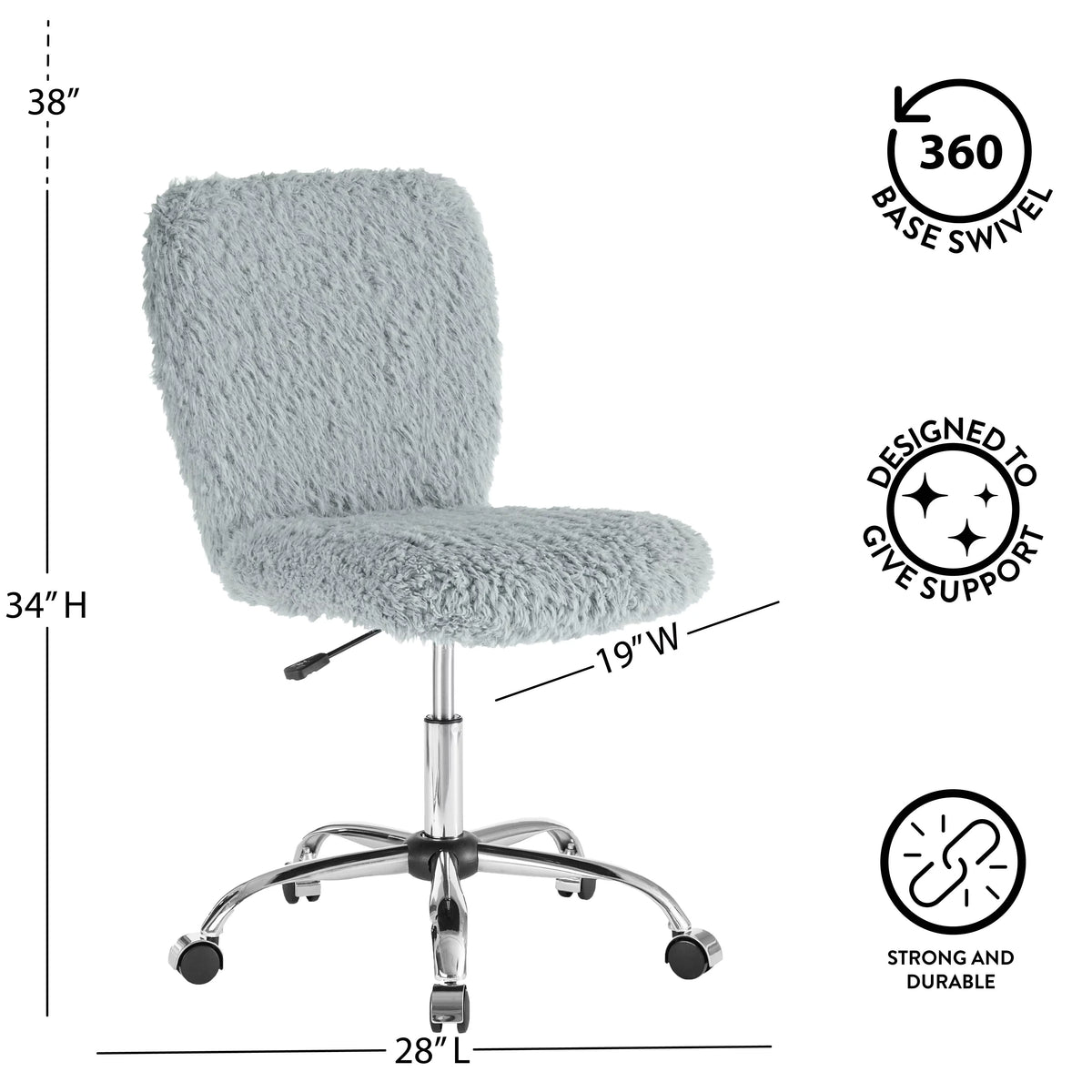 Gray Faux Fur Swivel Office Chair E291