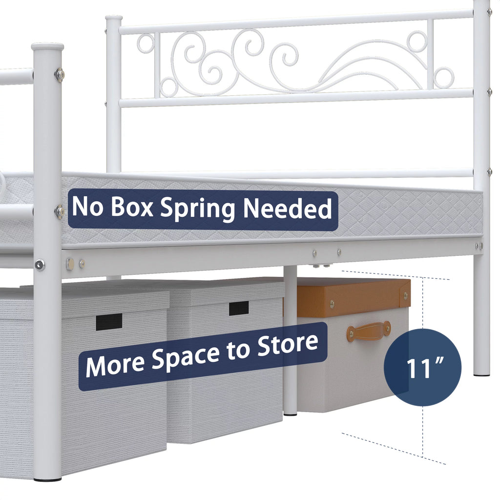 White Metal Twin Size Platform Bed Frame with Wave Headboard Y40340