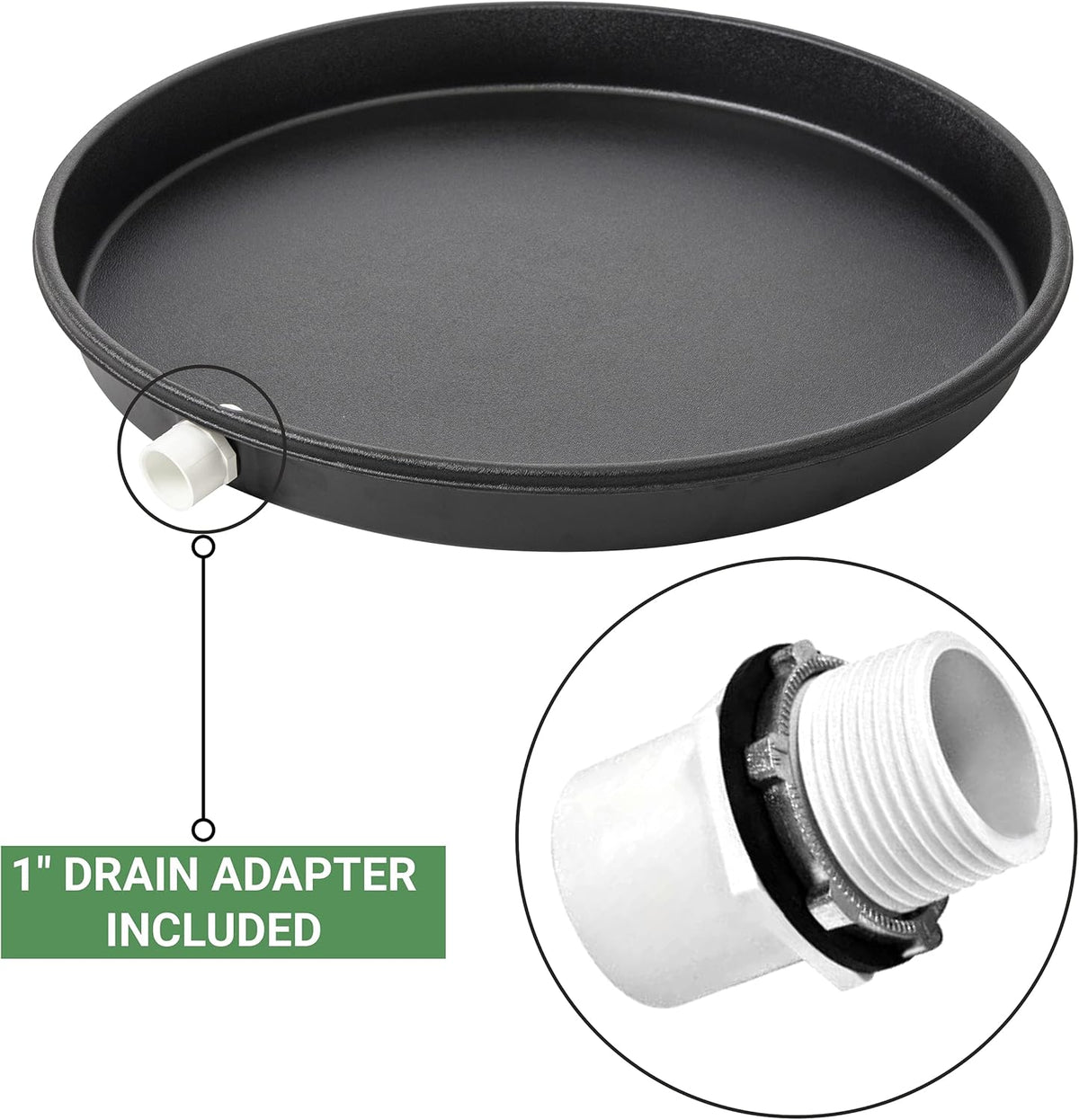 30 Round Black Water Heater Drain Pan with 1 Drain Adapter Fitting I3672
