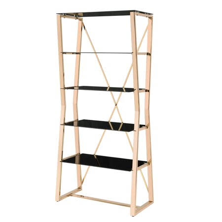 Gold 4-Shelf Steel and Glass Bookcase E703872