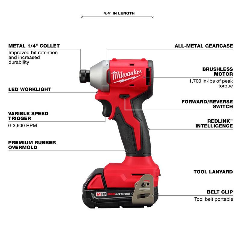 18-Volt Lithium-Ion Brushless Cordless 1/4 in. Impact Driver Kit W3603