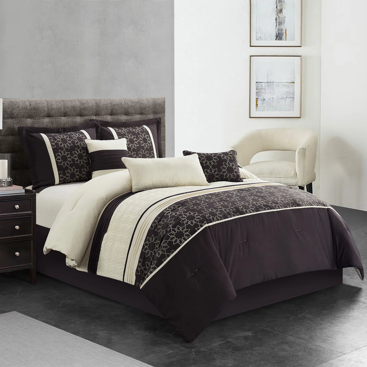 7 Piece Coffee Bedding Comforter Set Z733