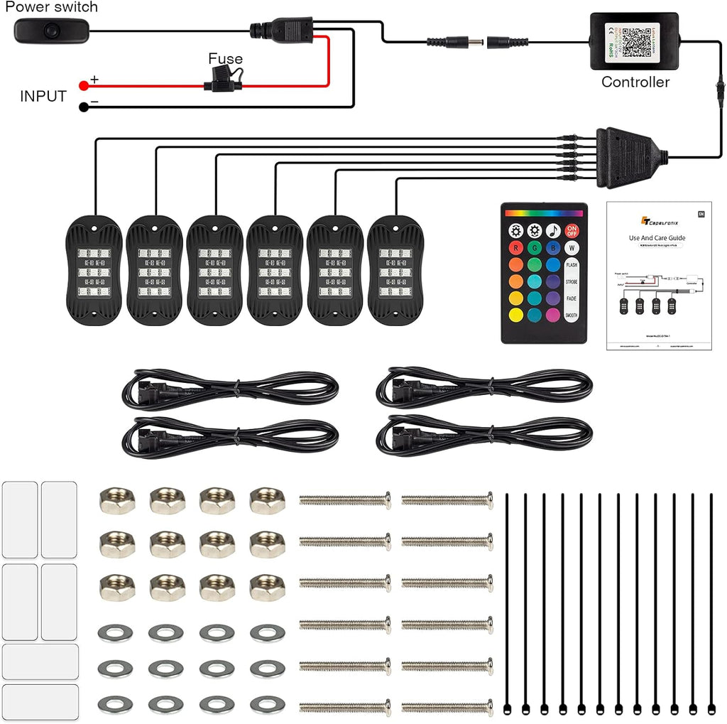 RGB Led Rock Lights for Trucks Exterior, 6 Pods, Waterproof, Pack of 2 D530