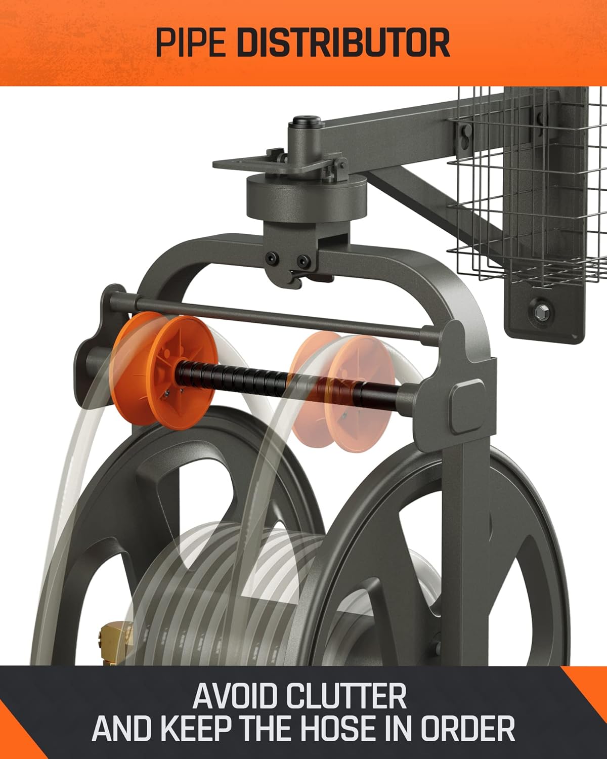 Wall Mounted Metal Hose Reel with Detachable Basket I780585
