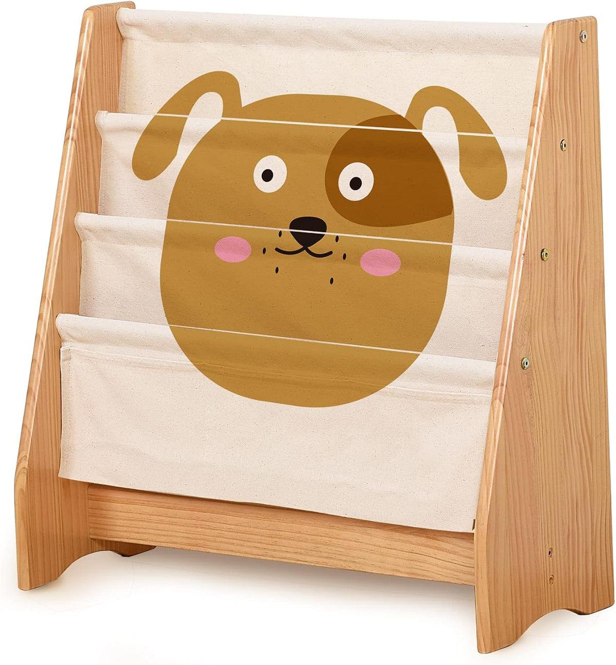 100% Natural Pine Wood Kids 3 Tier Bookcase with Stationery Pocket L7426
