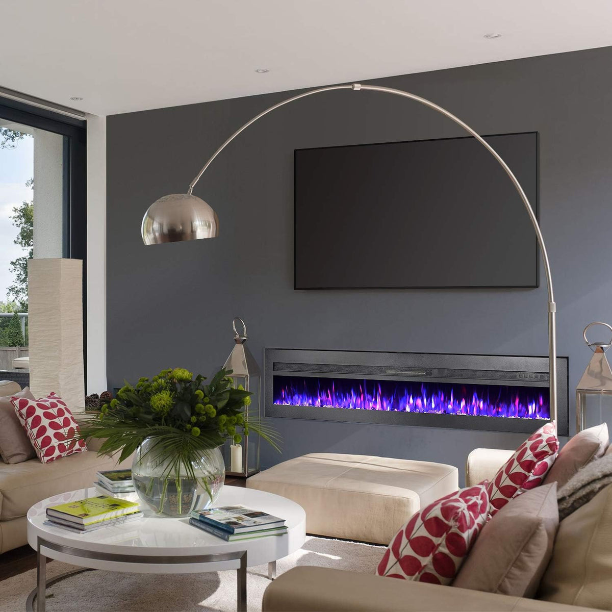 Black 60 Inch Wall Recessed Electric Fireplace with Remote M69644