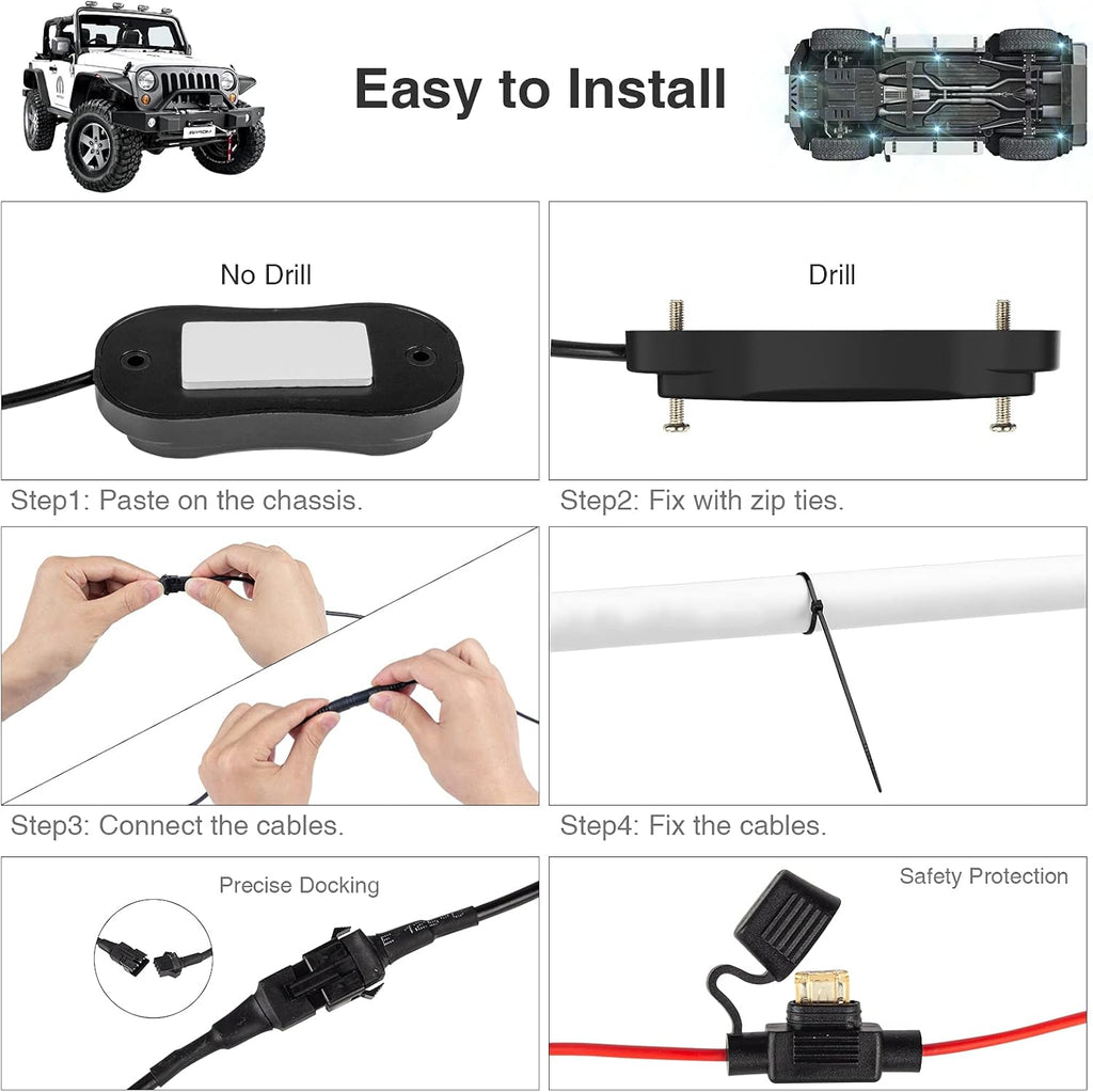 RGB Led Rock Lights for Trucks Exterior, 6 Pods, Waterproof, Pack of 2 D530